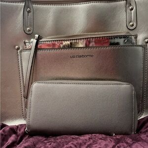 Liz Claiborne Metallic Silver and Gray Bag Set